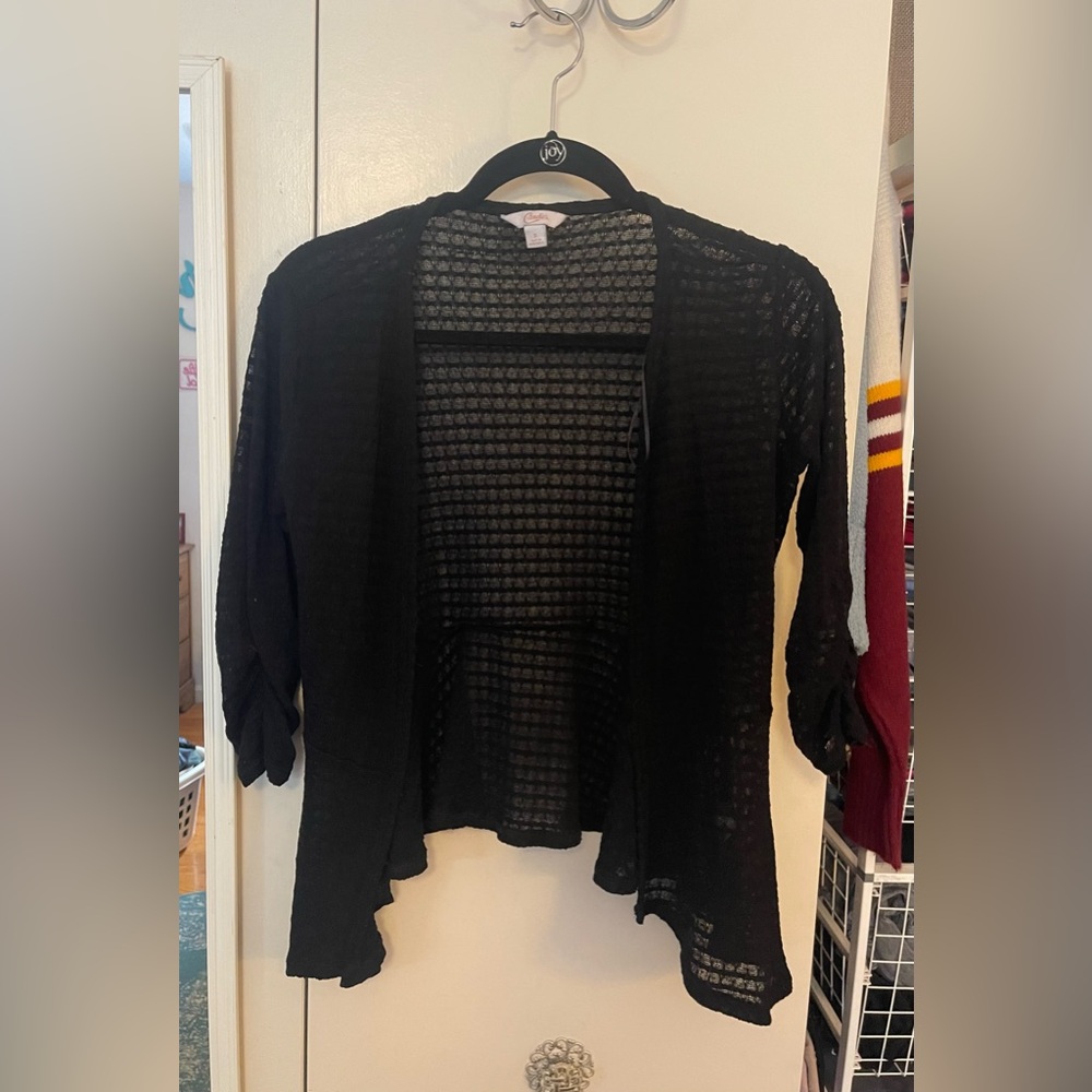 Candie’s lightweight black 3/4 length cardigan